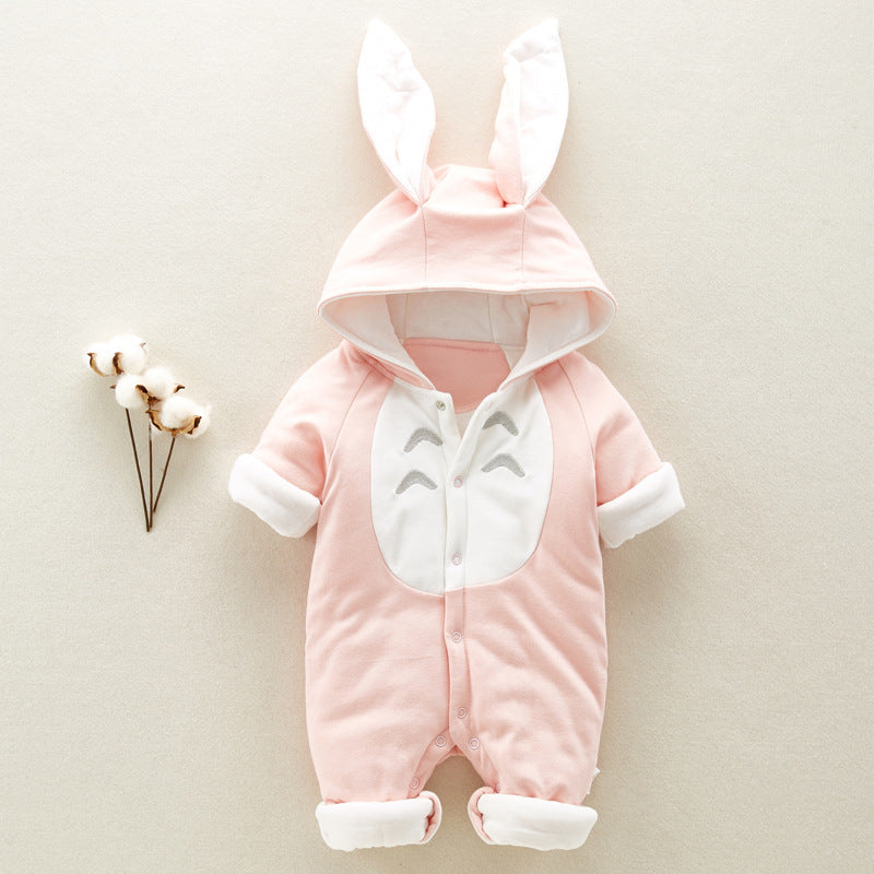 Baby romper thickened chinchilla hooded cotton
