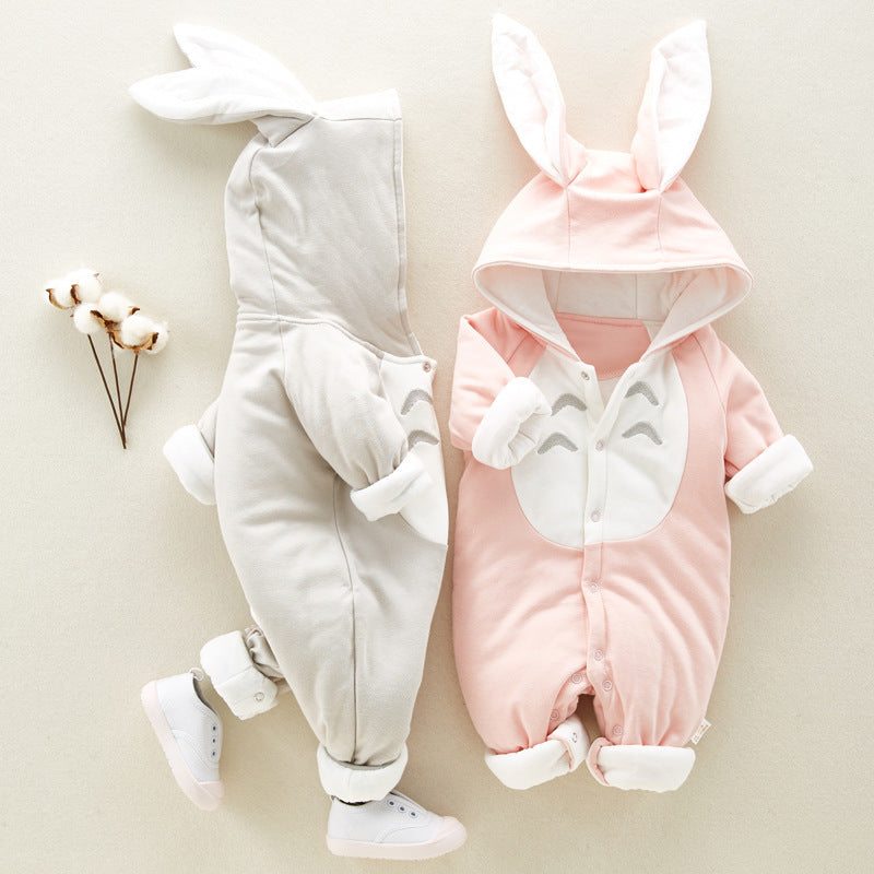 Baby romper thickened chinchilla hooded cotton