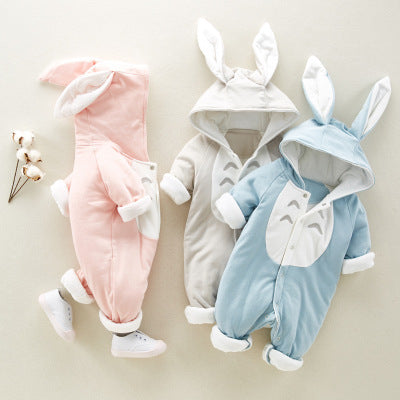 Baby romper thickened chinchilla hooded cotton